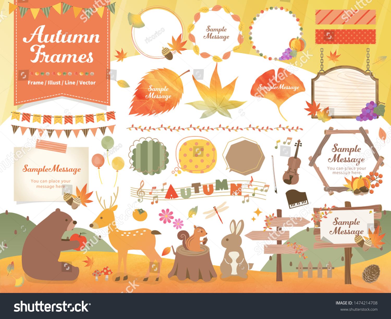 Autumn Frame Illustration Line Material Set Stock Vector Royalty Free 1474214708