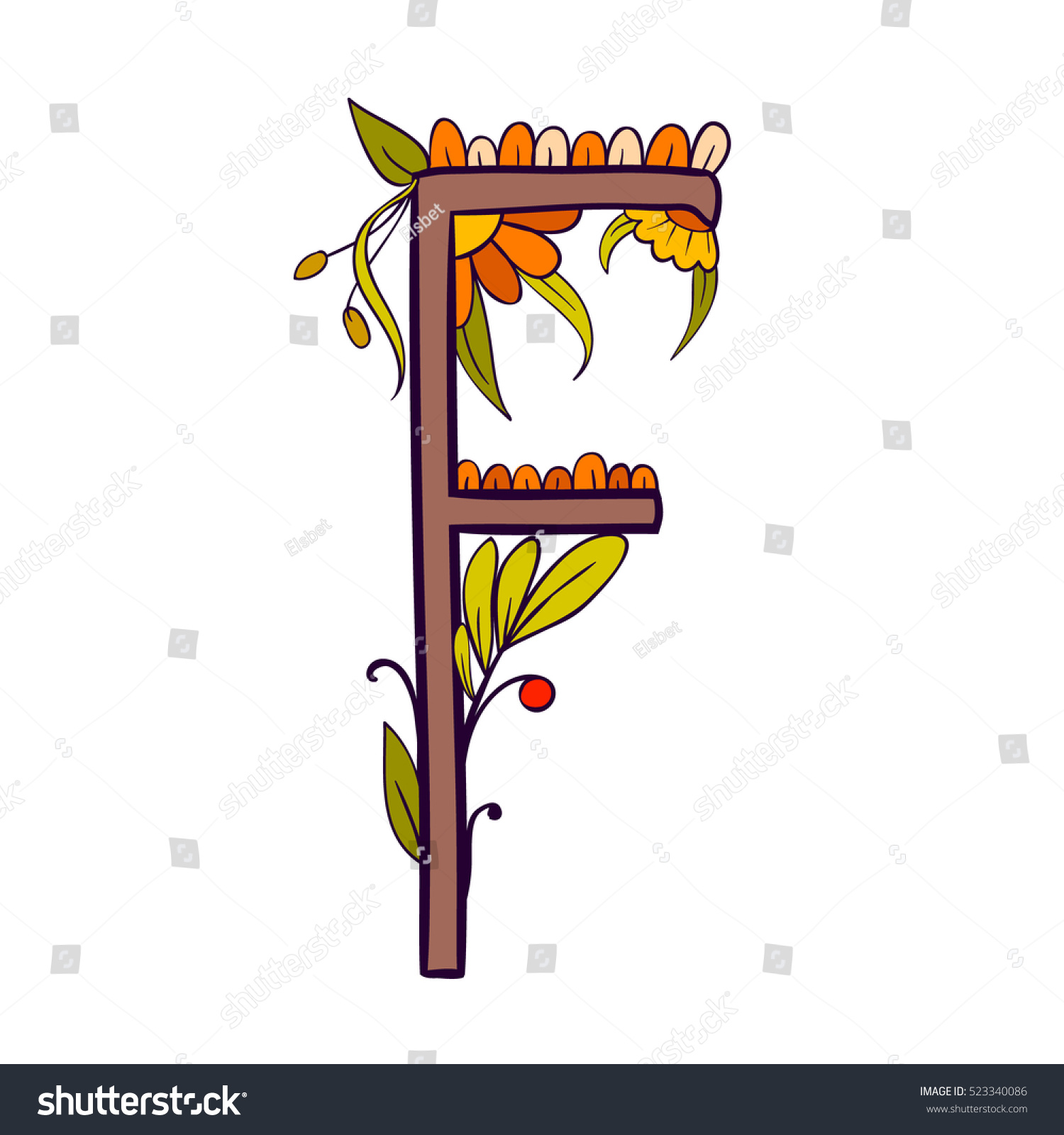 Autumn Leaves Font Letter F Floral Stock Vector 523340086 Shutterstock