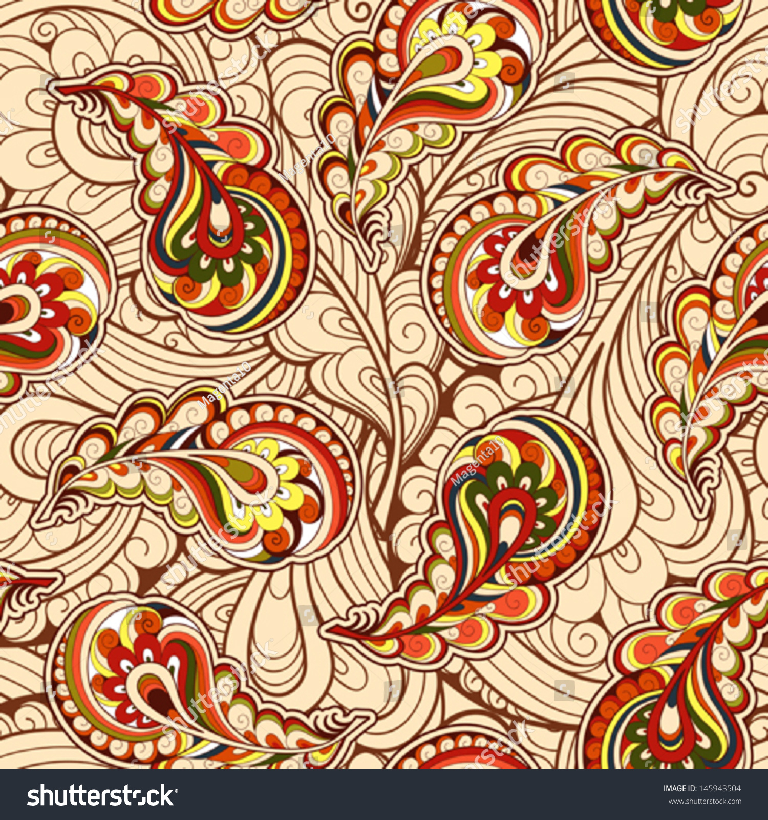 Autumn Leaves, Paisley Seamless Pattern, Floral Vector Ornament ...