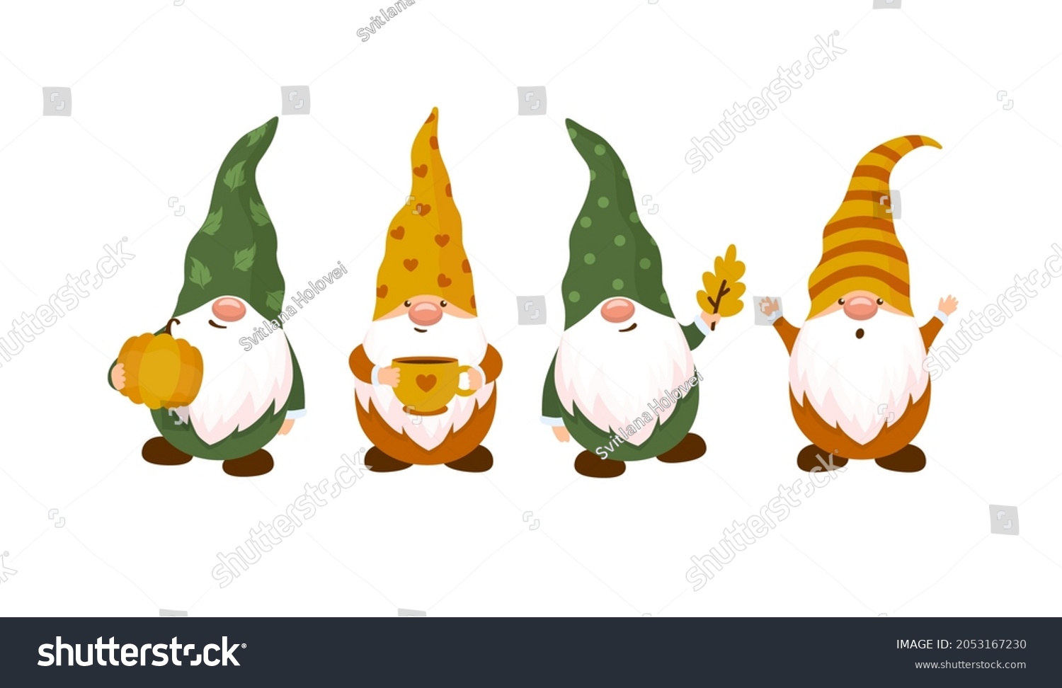 Autumn Little Gnomes Isolated On White Stock Vector (Royalty Free ...