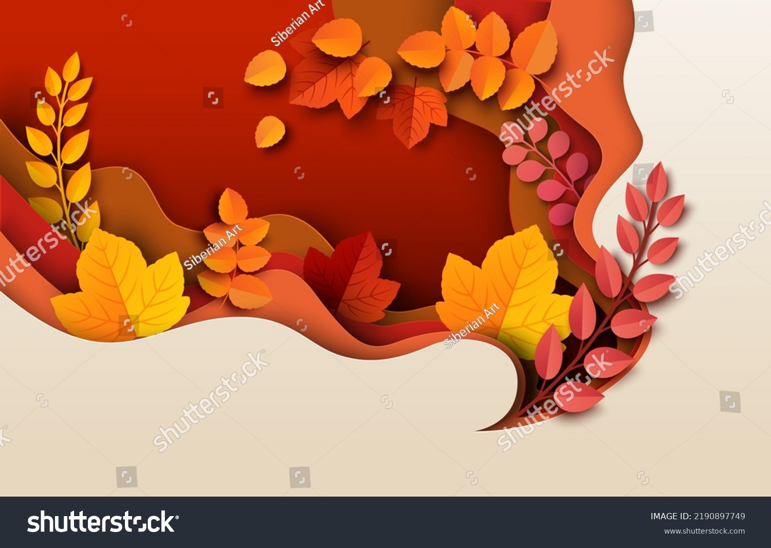 SVG of Autumn paper cut background. Fall origami art style poster with tree leaf and branch illustration. Creative foliage decoration with [lace fro advertising or promotion text svg