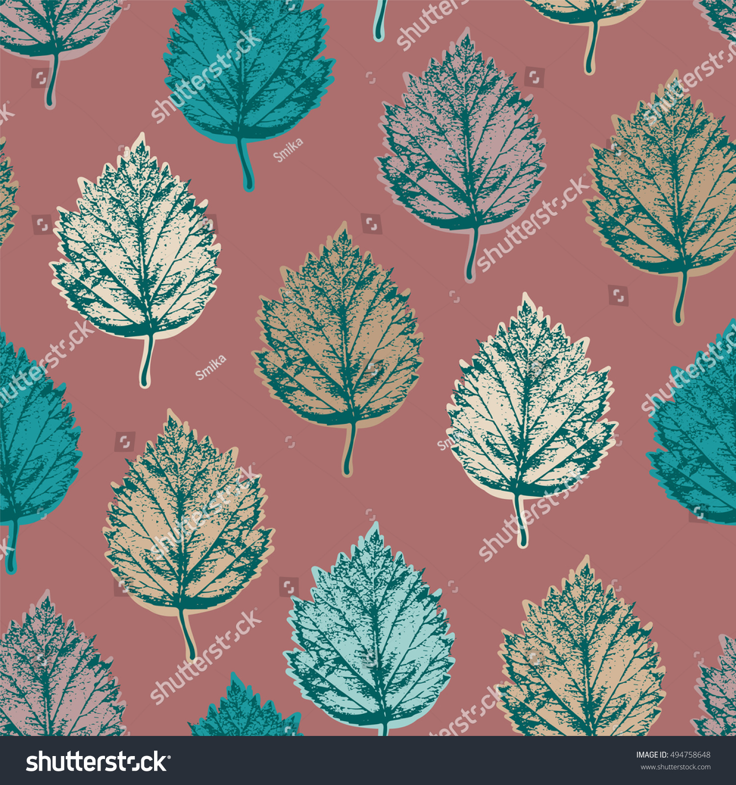 Autumn Seamless Pattern With Leafs Hawthorn. Stock Vector Illustration