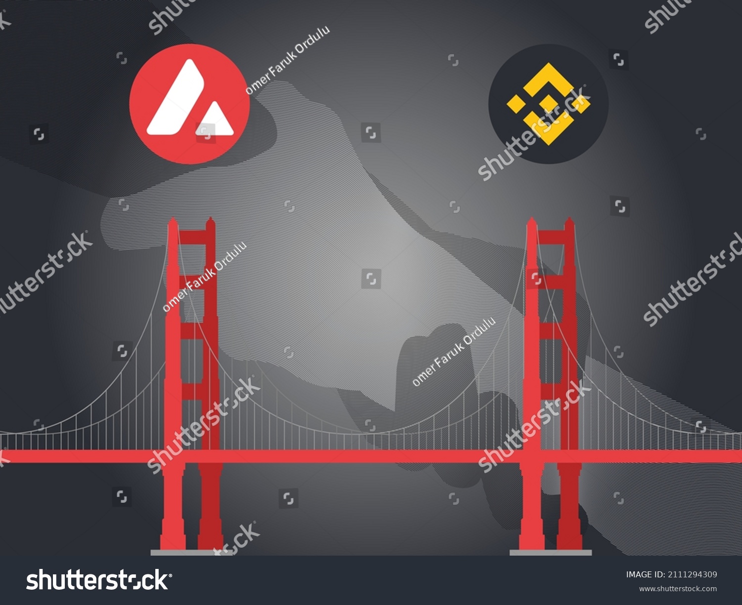 SVG of Avax bridge design background. Avalanche bridges support Binance Coin (BNB). Avalanche or Avax helping Binance Smart Chain (BSC). svg