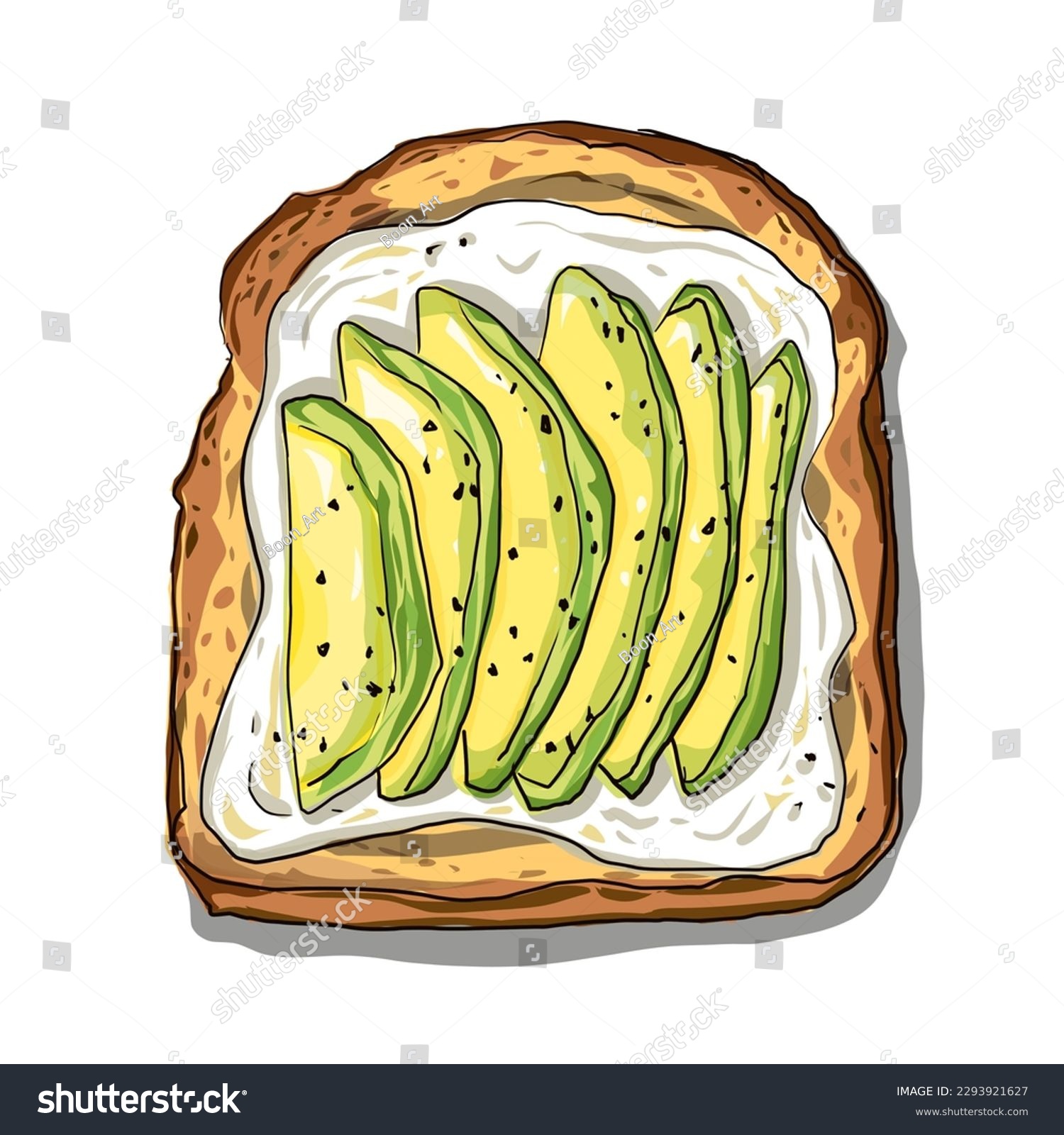 SVG of Avocado and soft cheese on toast. Traditional bread meal flat icon vector illustration svg
