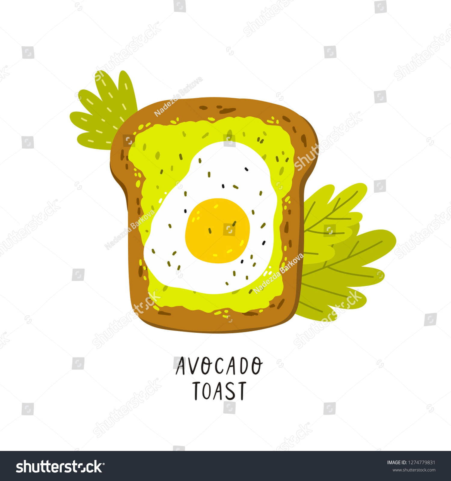 SVG of Avocado toast. Hand drawn vector illustration. Healthy wholesome breakfast with green avocado toast and egg svg