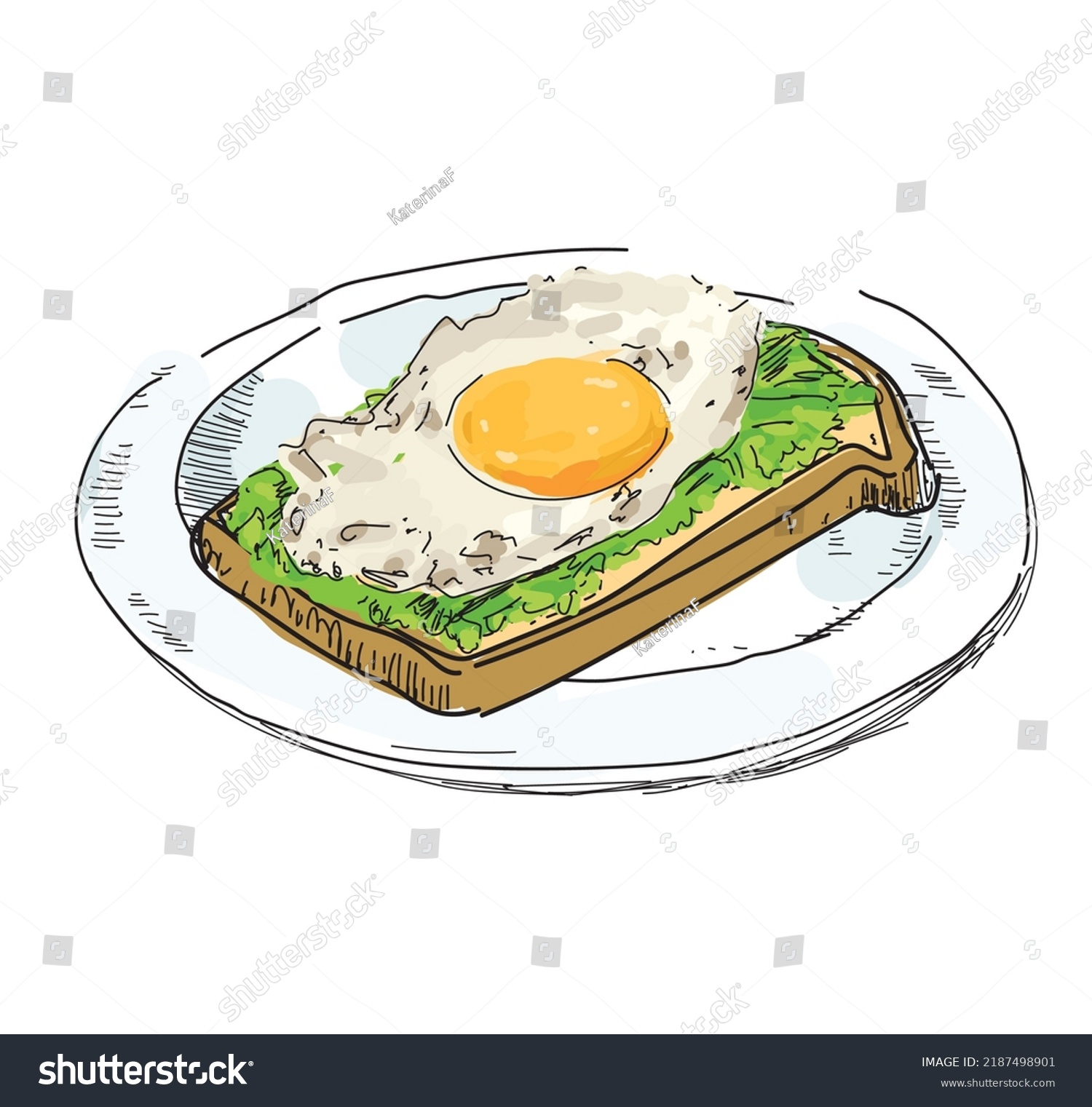 SVG of avocado toast with fried egg breakfast illustration traditional delicious food isolated on white background svg