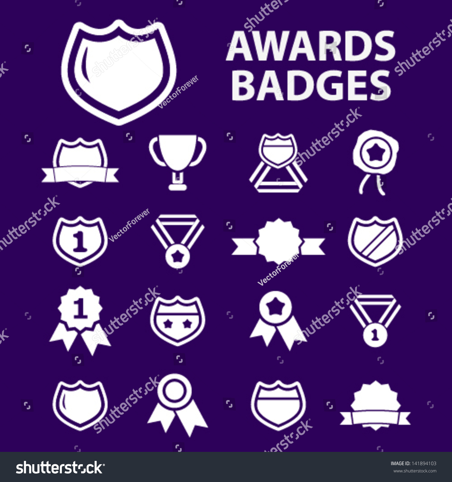 Awards Trophy, Winning, Victory, Game, Labels, Badges, Icons, Signs Set ...