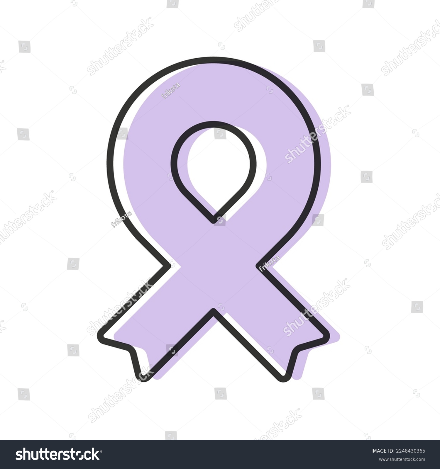 SVG of Awareness ribbon. Black outline. Lavender color. All kinds of cancer. Vector illustration, flat design svg