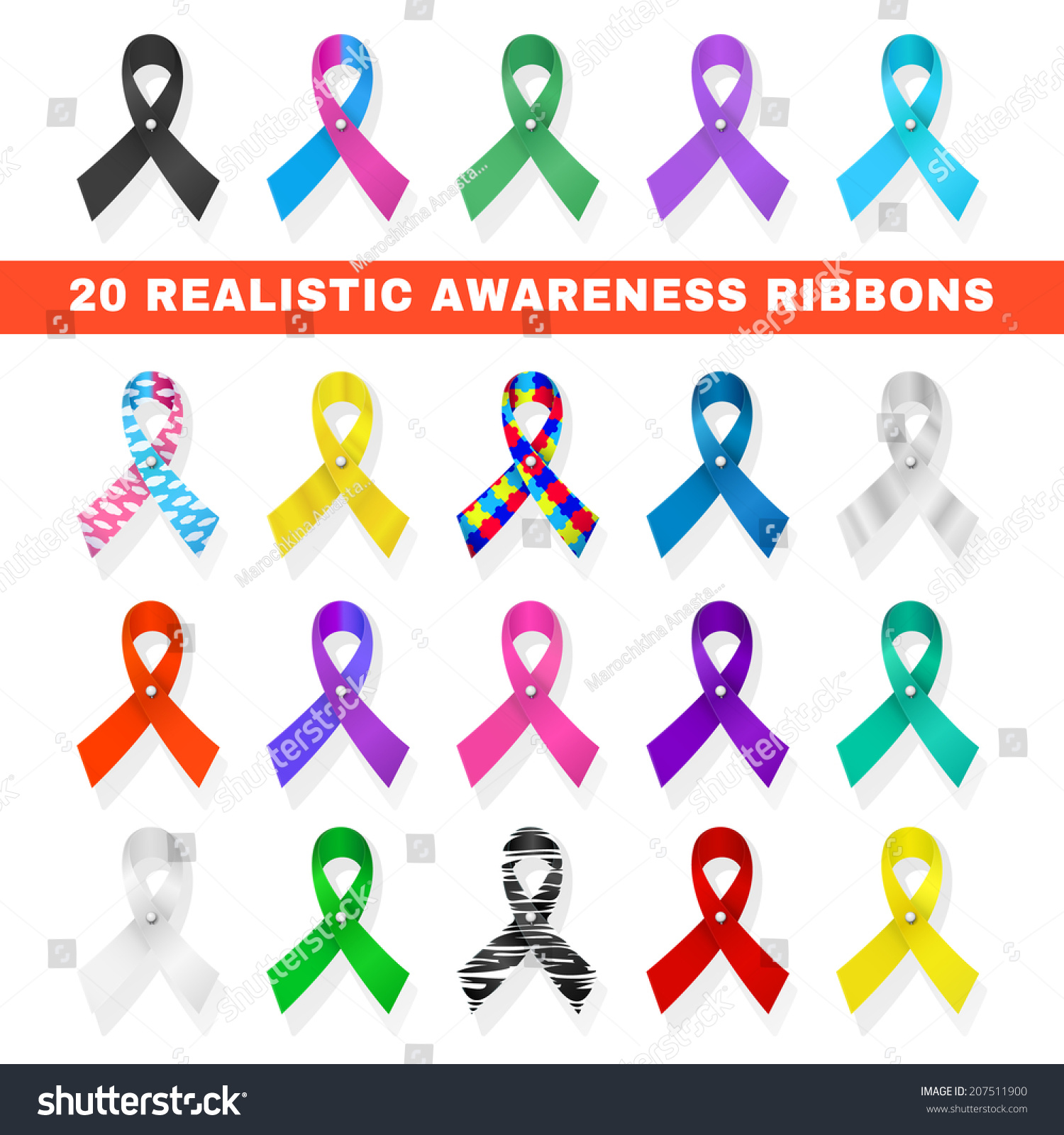 SVG of awareness ribbon icons with different ribbons in the form of loops, symbolizing support of social problems on a white background svg