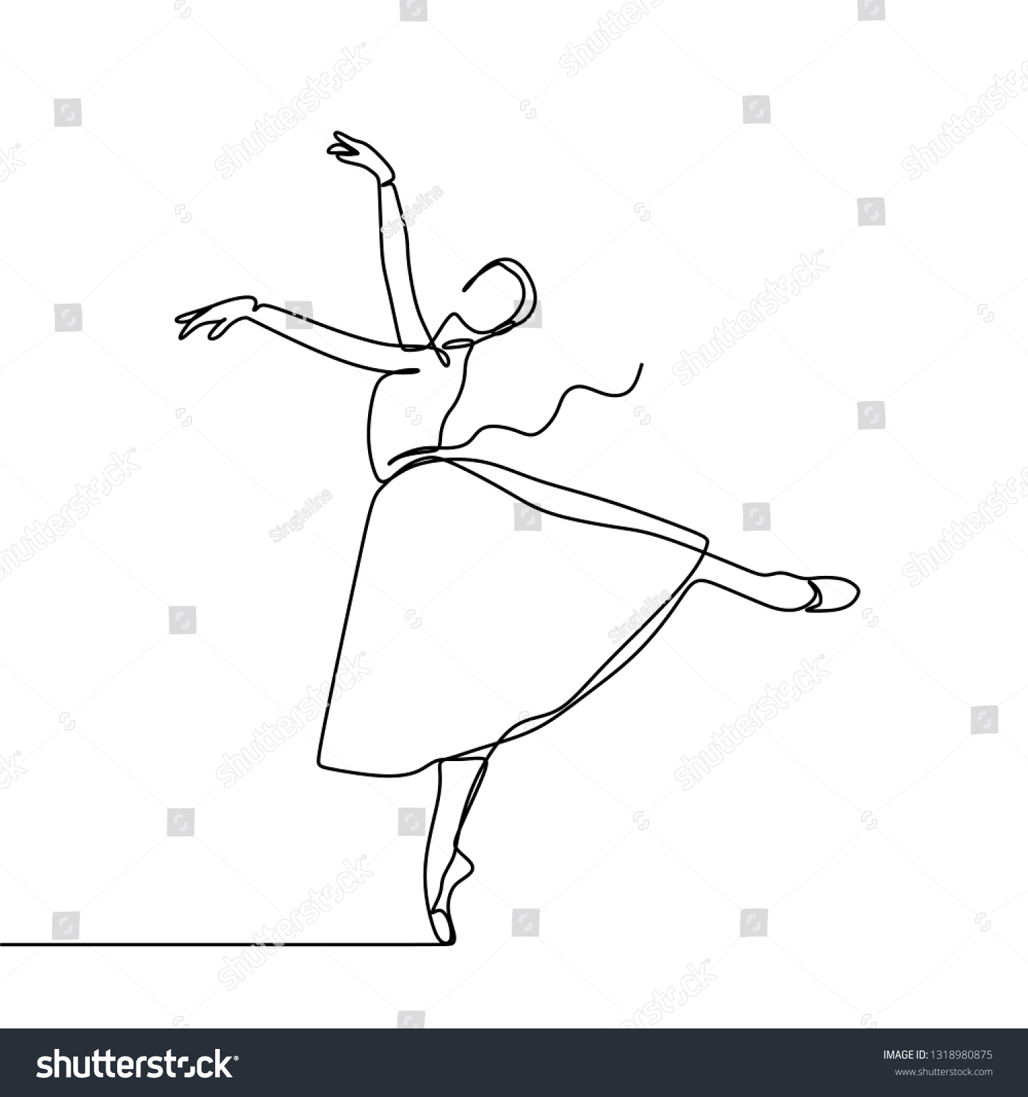 Awesome Ballerina Girl Dancing Gown Continuous Stock Vector (Royalty ...