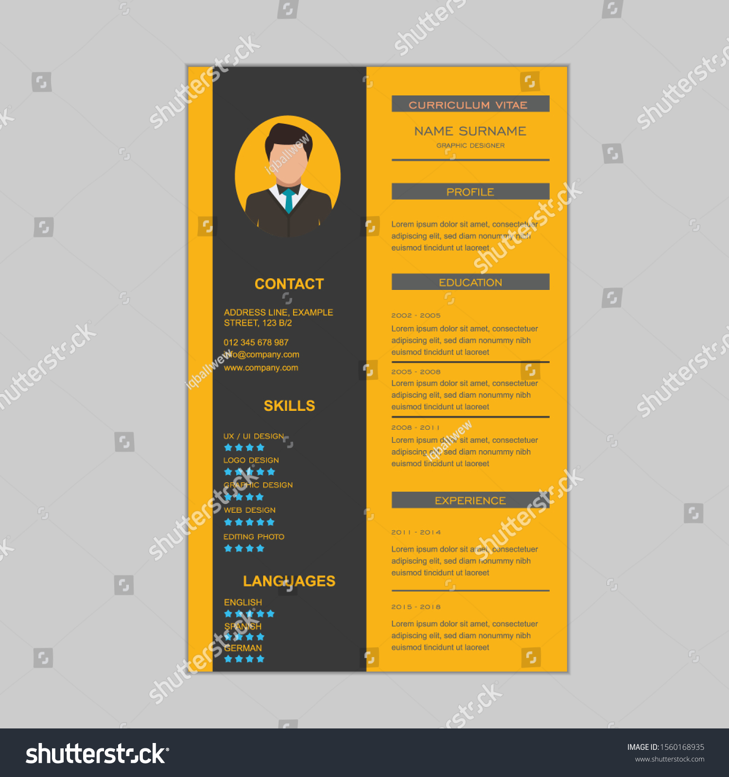 Awesome Curriculum Vitae Yelow Vector Stock Vector Royalty Free 1560168935