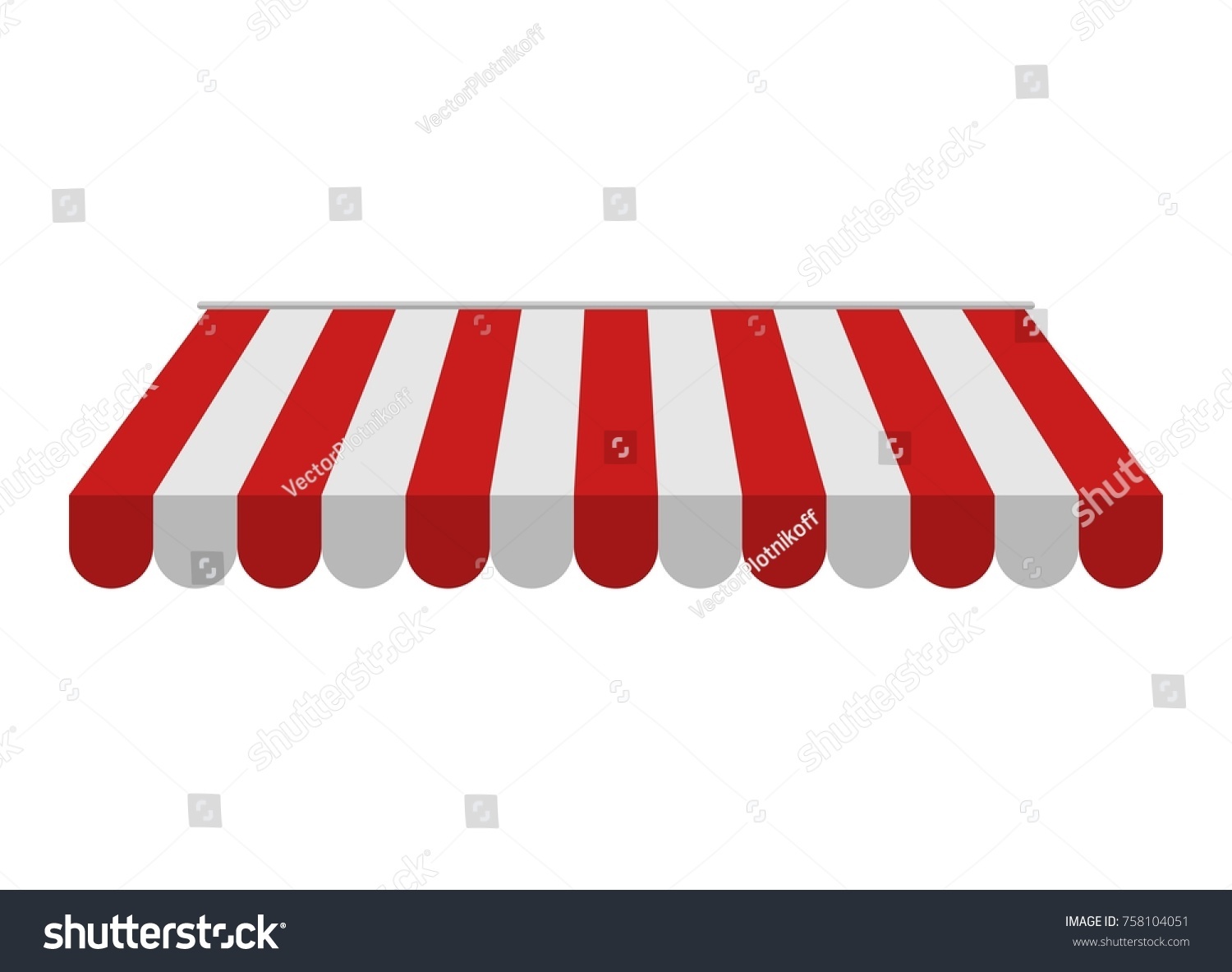 SVG of Awning isolated on white background. Striped red and white sunshade for shops, cafes and street restaurants. Outside canopy from the sun. Vector illustration svg