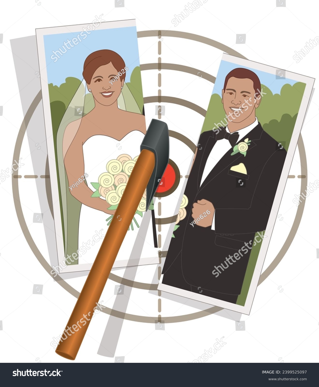 SVG of axe throwing, axe cutting in half photo of bride and groom on target isolated on a white background svg