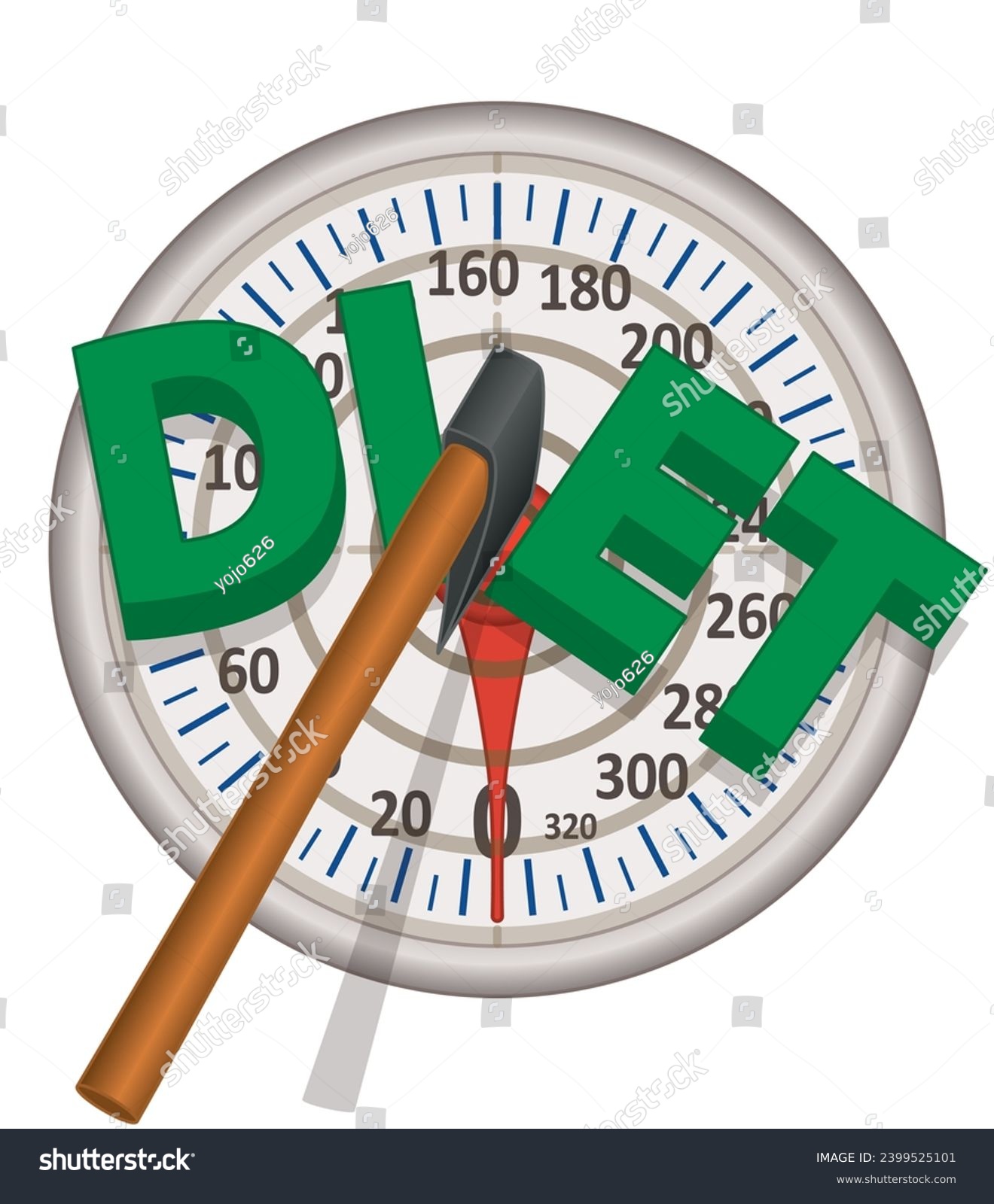 SVG of axe throwing, axe cutting in half the word diet on a weigh scale dial with target isolated on white svg