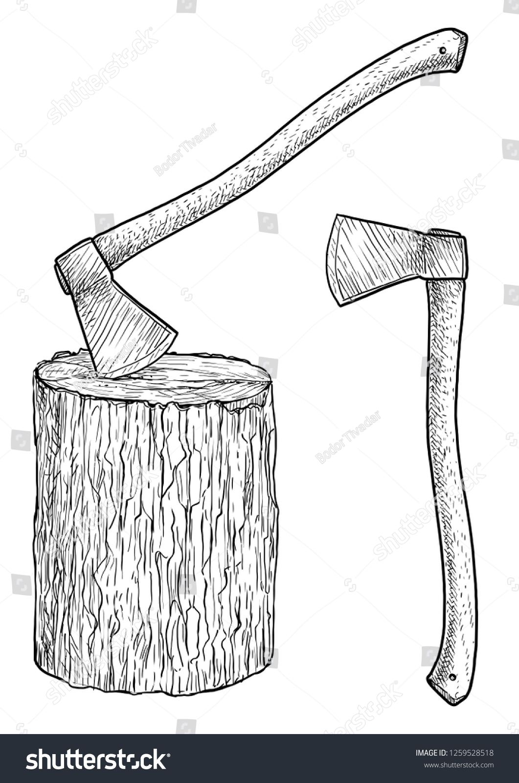 Axe Stump Illustration Drawing Engraving Ink Stock Vector (Royalty Free ...