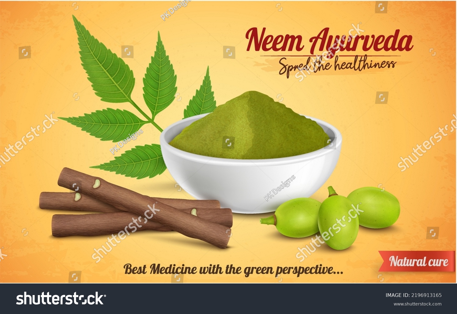 SVG of Ayurvedic Neem powder and neem fruit with leaves or neem chew sticks vector illustration svg