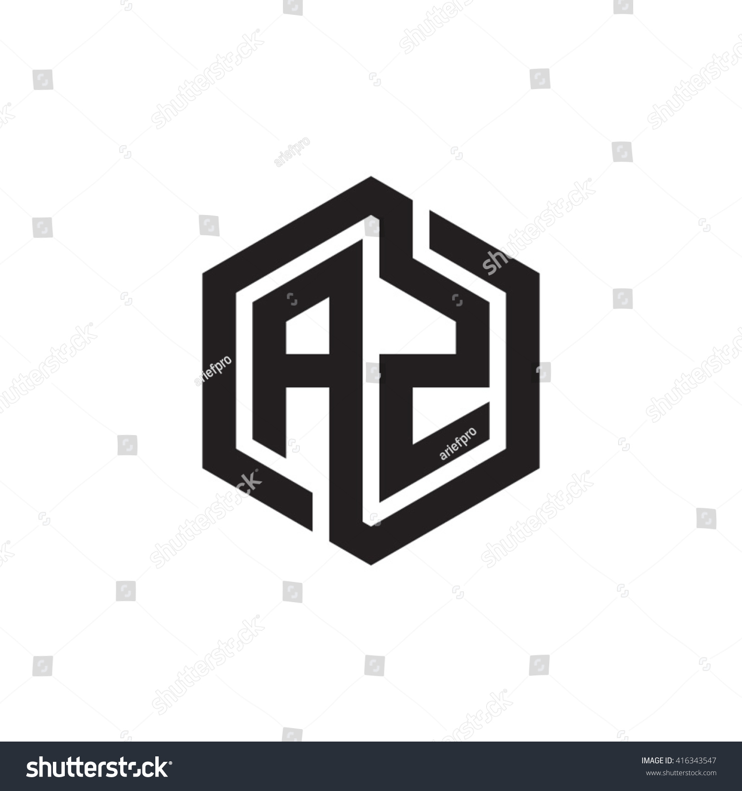 Az Initial Letters Loop Linked Hexagon Stock Vector Royalty Free 416343547