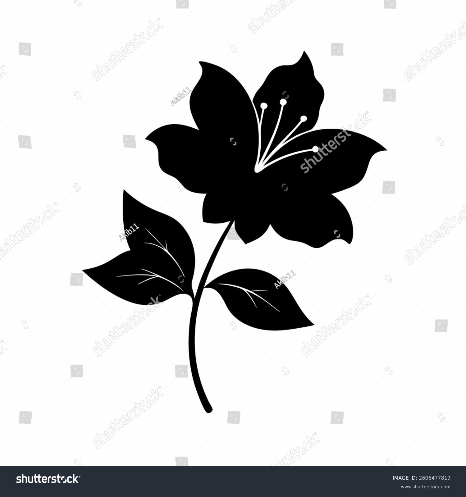 black flower with leaves, simple design clip art preview