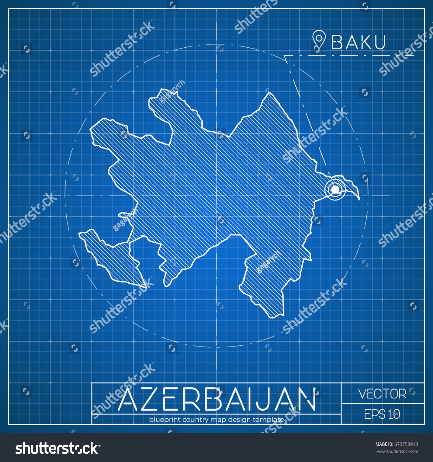 Download Azerbaijan Blueprint Map Template Capital City Stock Vector Royalty Free 673758940