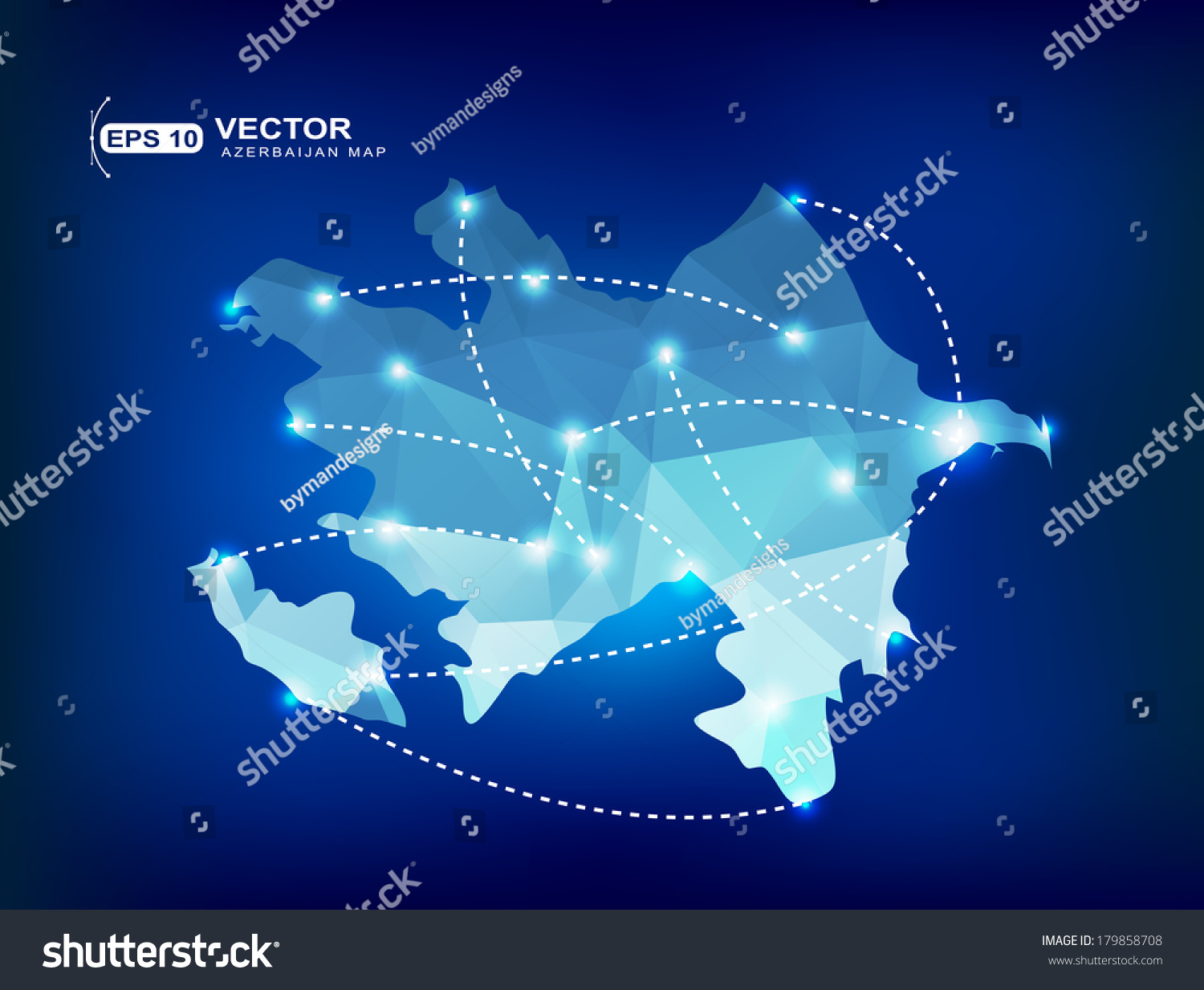 SVG of Azerbaijan country map polygonal with spot lights places svg