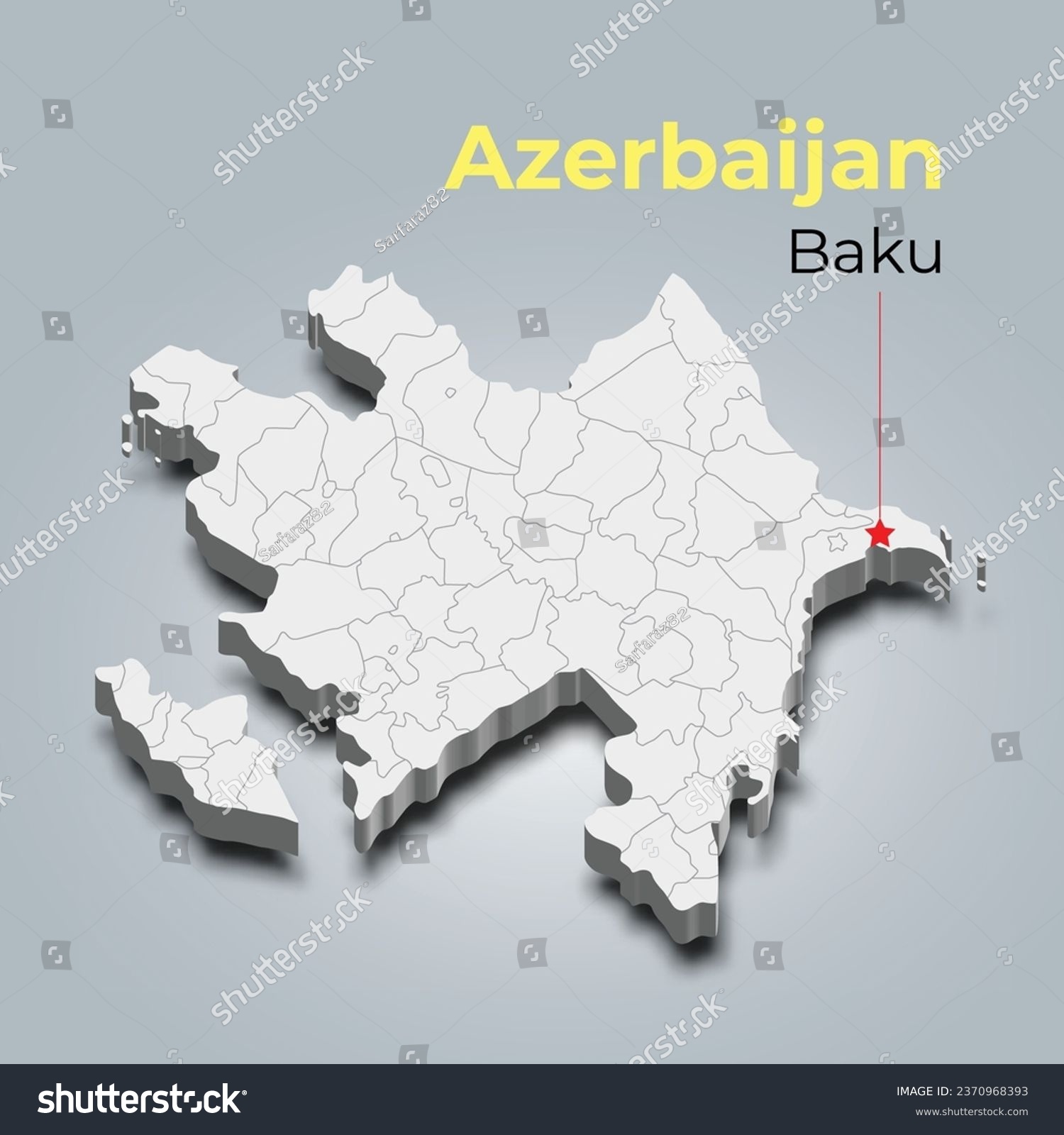 SVG of Azerbaijan 3d map with borders of regions and it’s capital svg