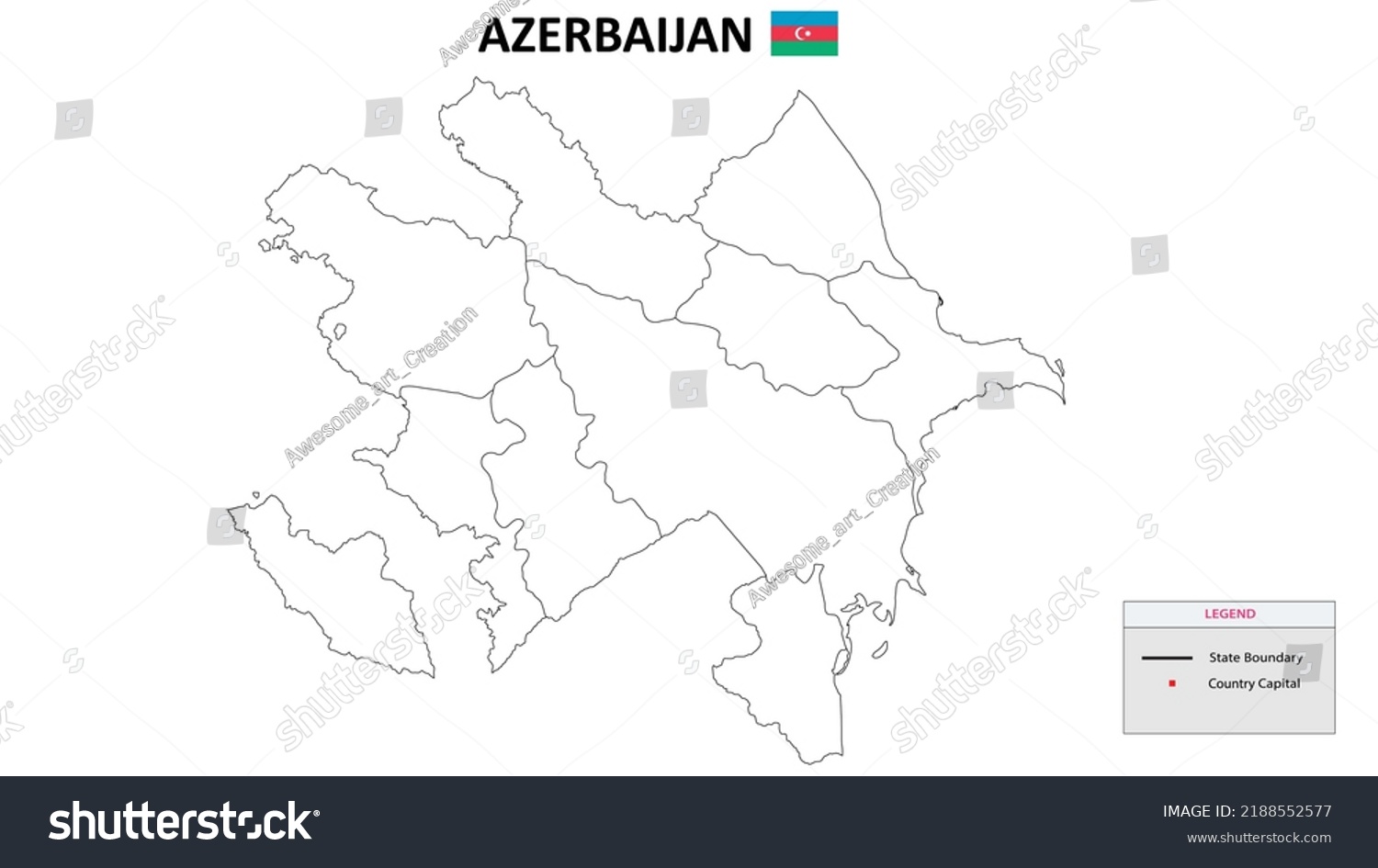 SVG of Azerbaijan Map. State and district map of Azerbaijan. Political map of Azerbaijan with outline and black and white design. svg