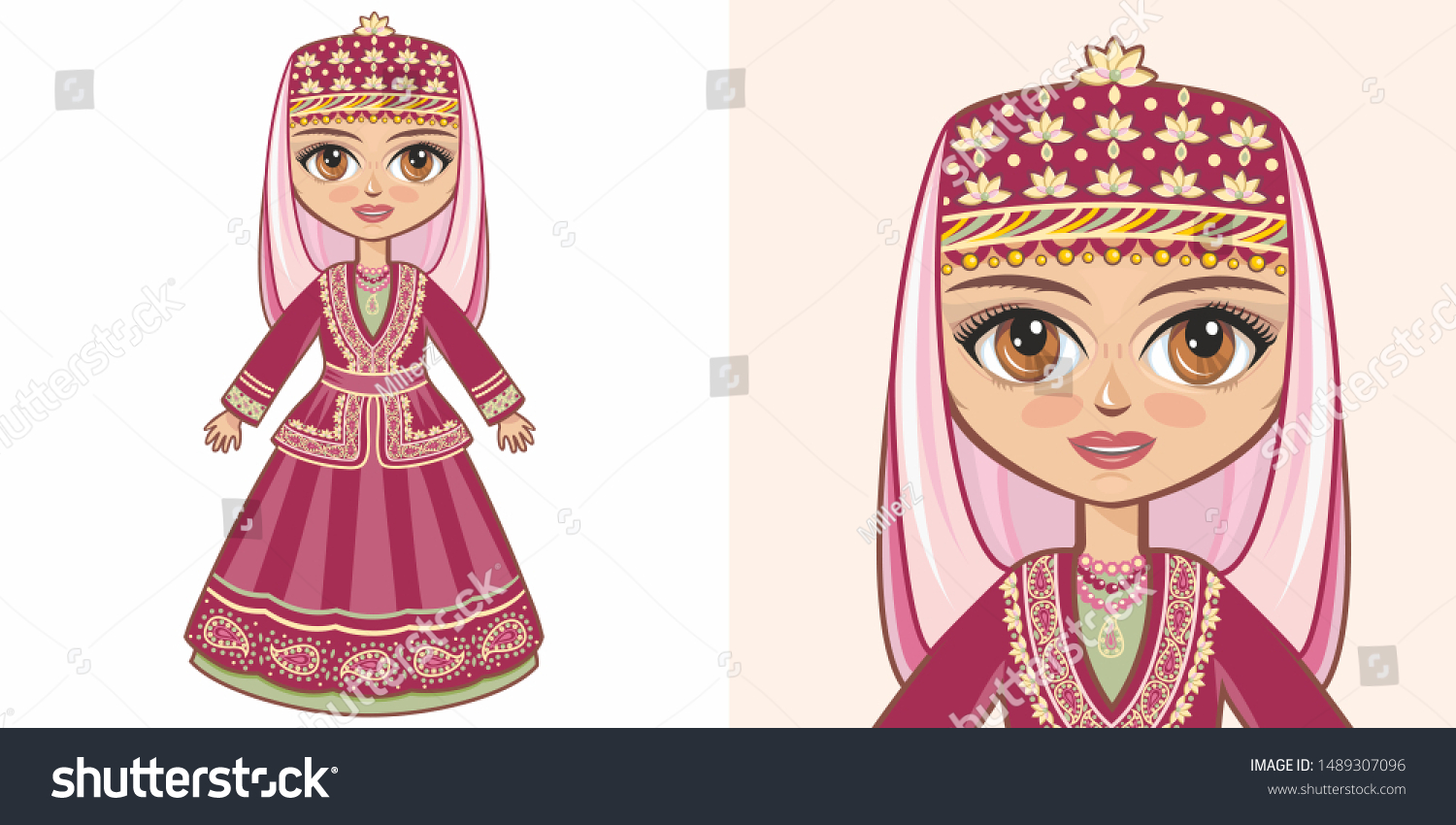 アゼルバイジャンの国の衣装 アゼルバイジャンの民族衣装を着た女の子 アゼルバイジャン シーア派 国民服のイスラム教アゼリ人の民族衣装アゼルバイジャン バクー アゼルバイジャンの国民服 のベクター画像素材 ロイヤリティフリー