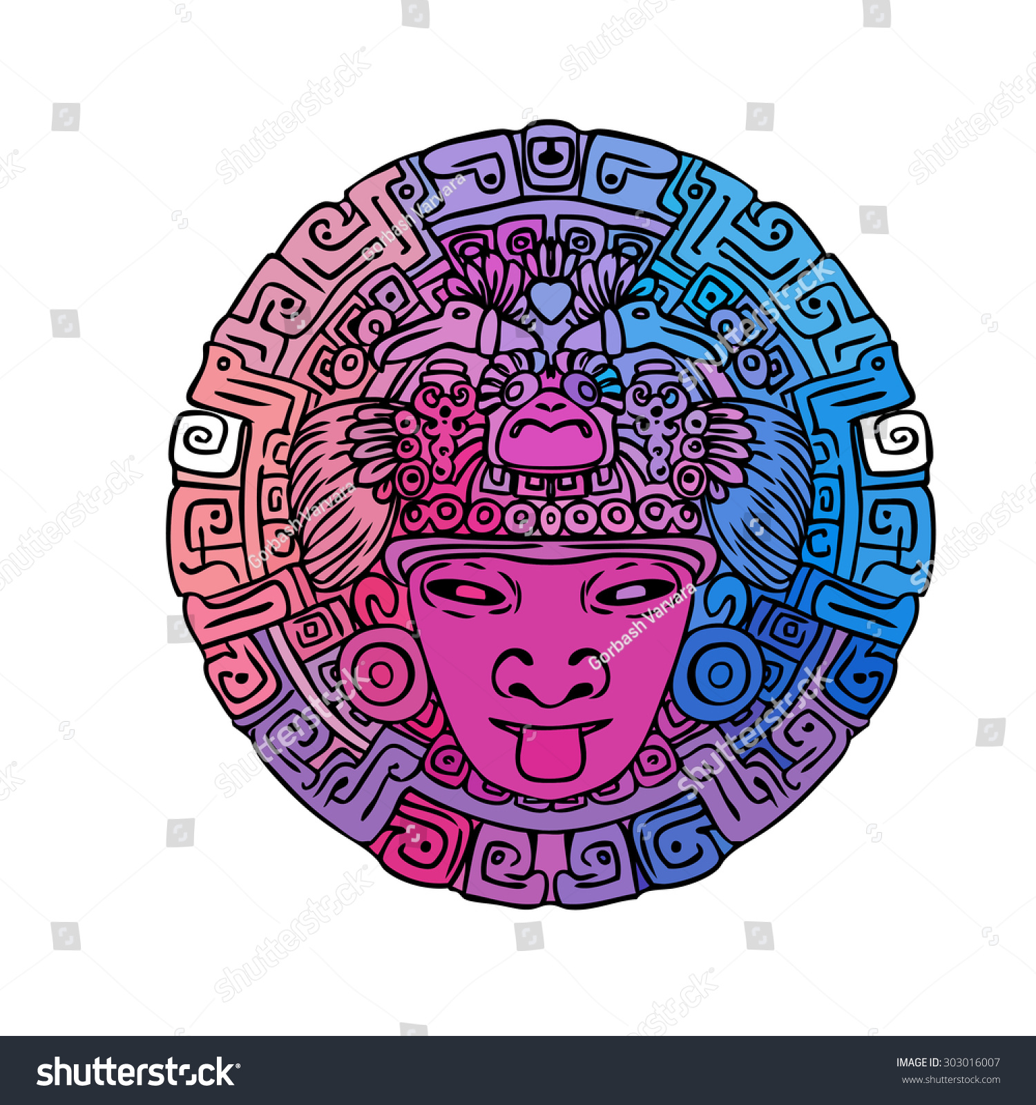 Aztec Mask Vector Illustration Vintage Style Stock Vector (Royalty Free ...