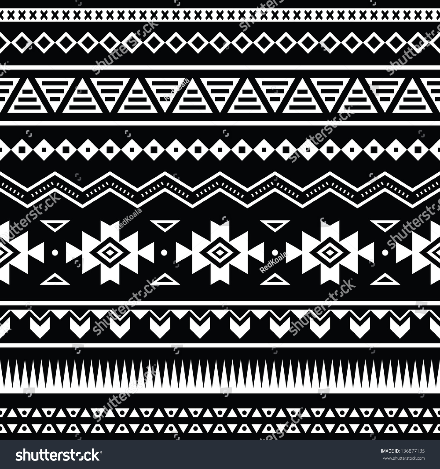 Aztec Seamless Pattern Tribal Black White Stock Vector 136877135 ...