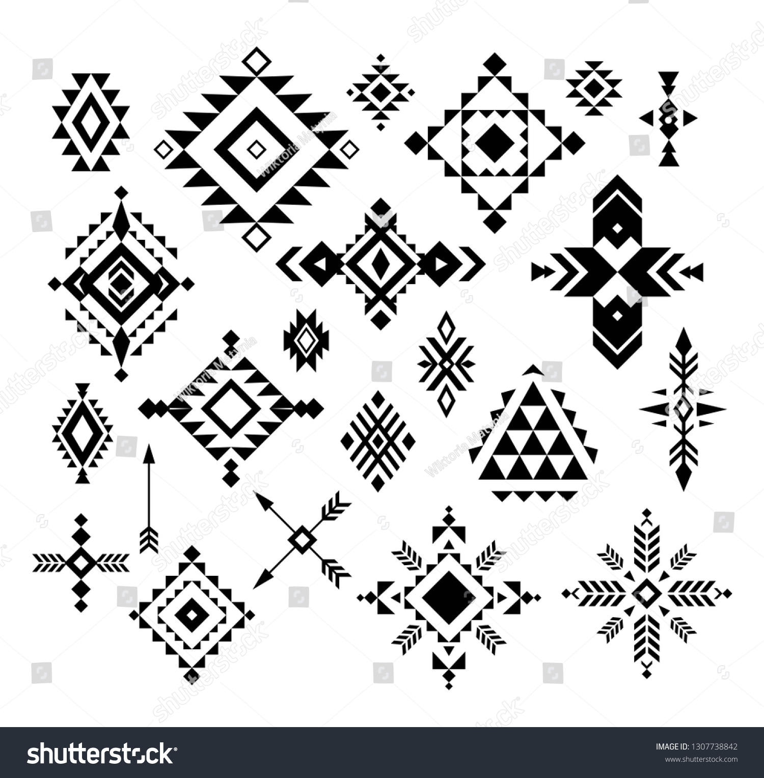 Aztec Tribal Shapes Symbols Collection Vector Stock Vector (Royalty ...