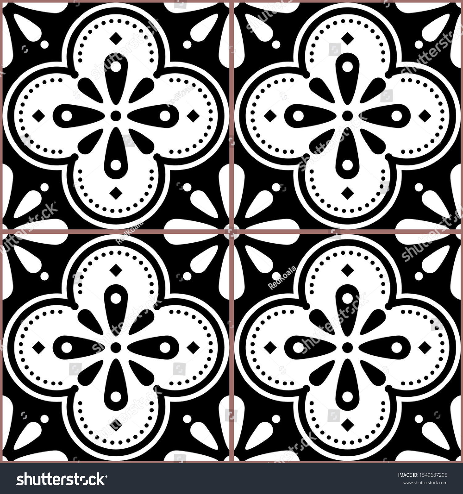 Azulejo Vector Tiles Seamless Black White Stock Vector (Royalty Free ...