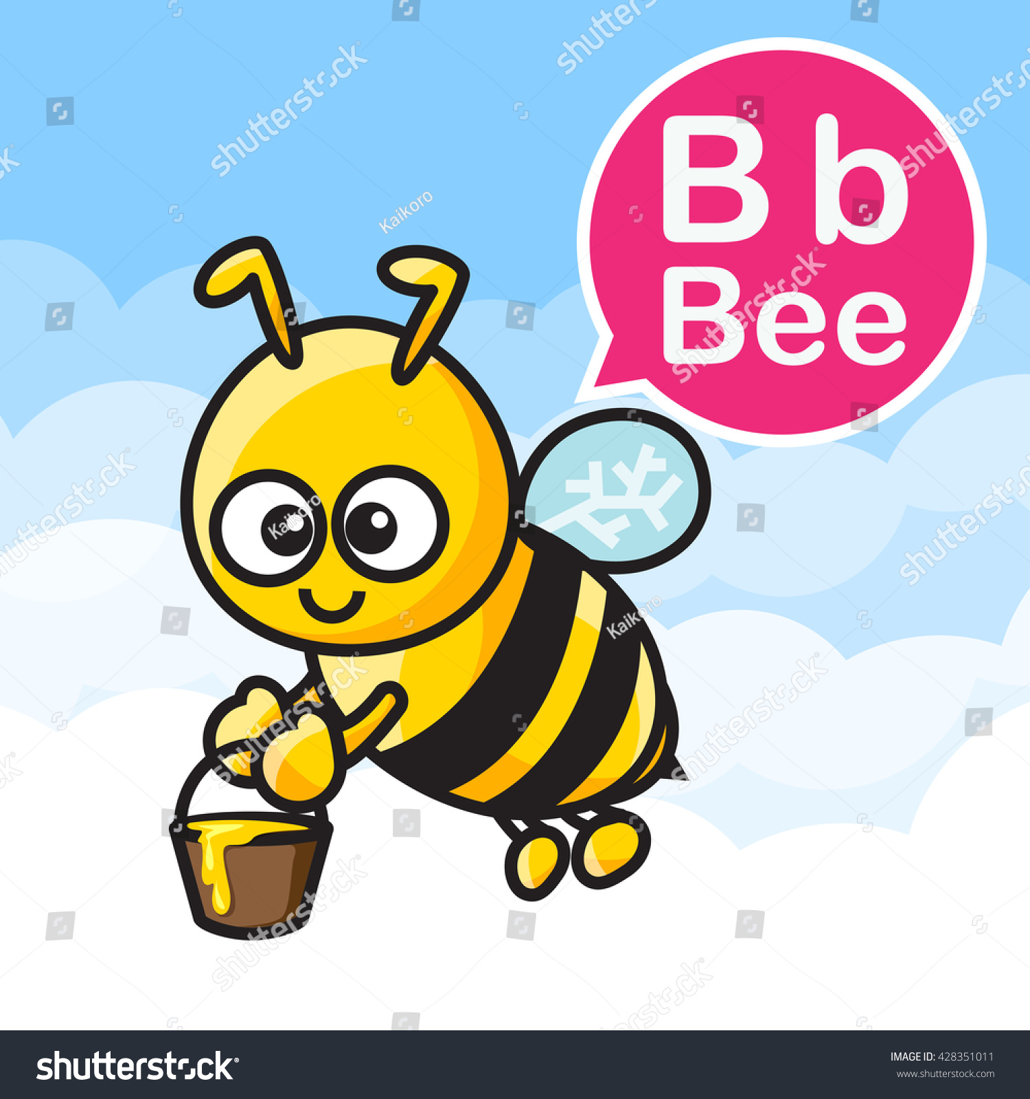 B Bee Cartoon And Alphabet For Children To Learning Vector Illustration ...