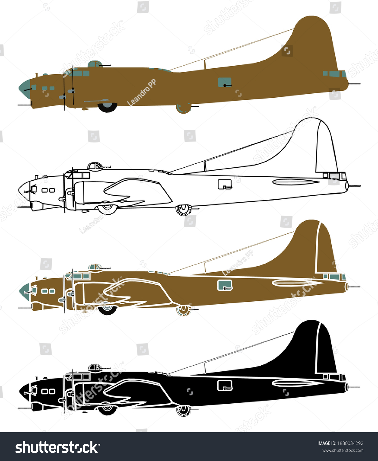 B17 Flying Fortress Right View Stock Vector (Royalty Free) 1880034292