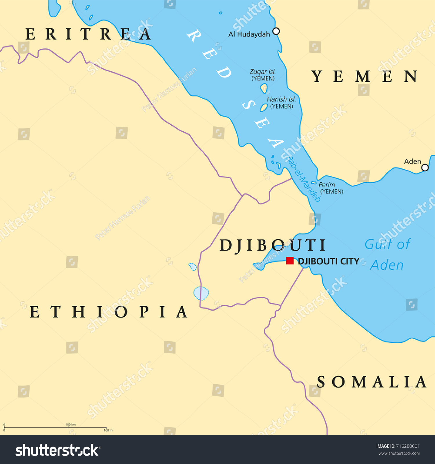 Stock Vector Bab El Mandeb Political Map Strait Between Yemen On Arabian Peninsula And Djibouti And Eritrea On 716280601 