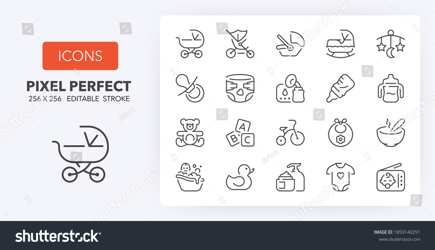 SVG of Babies accessories and lactation thin line icon set. Outline symbol collection. Editable vector stroke. 256x256 Pixel Perfect scalable to 128px, 64px... svg