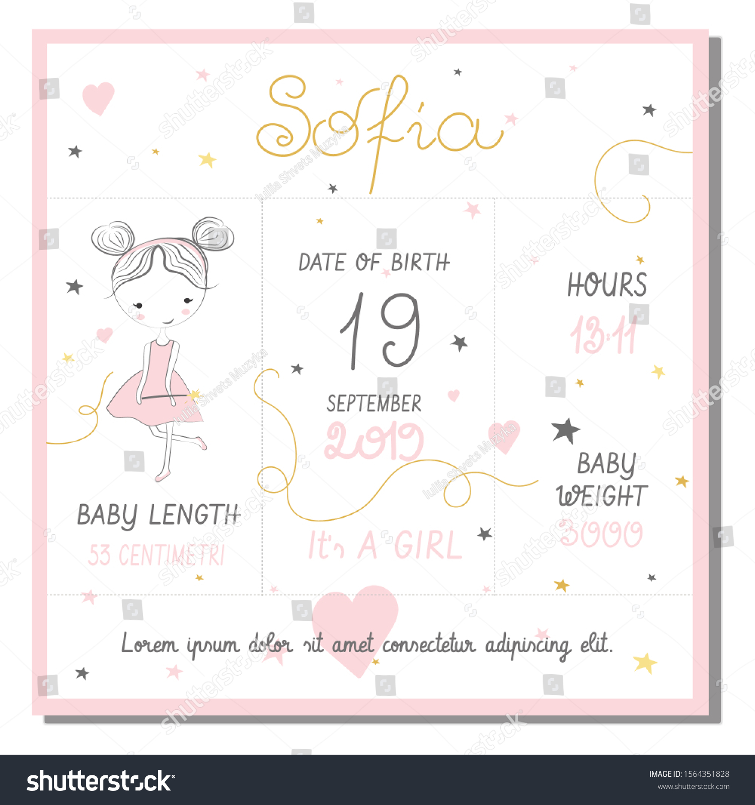 Babies Posters Height Weight Date Birth Stock Vector Royalty Free