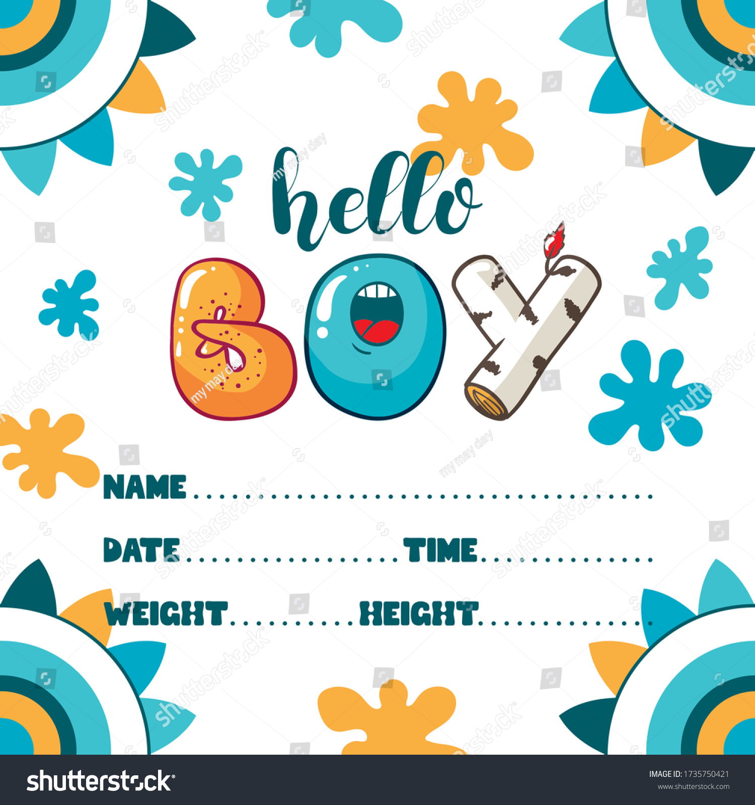 SVG of Baby birth announcement with funny hand-drawn lettering. Hello boy svg