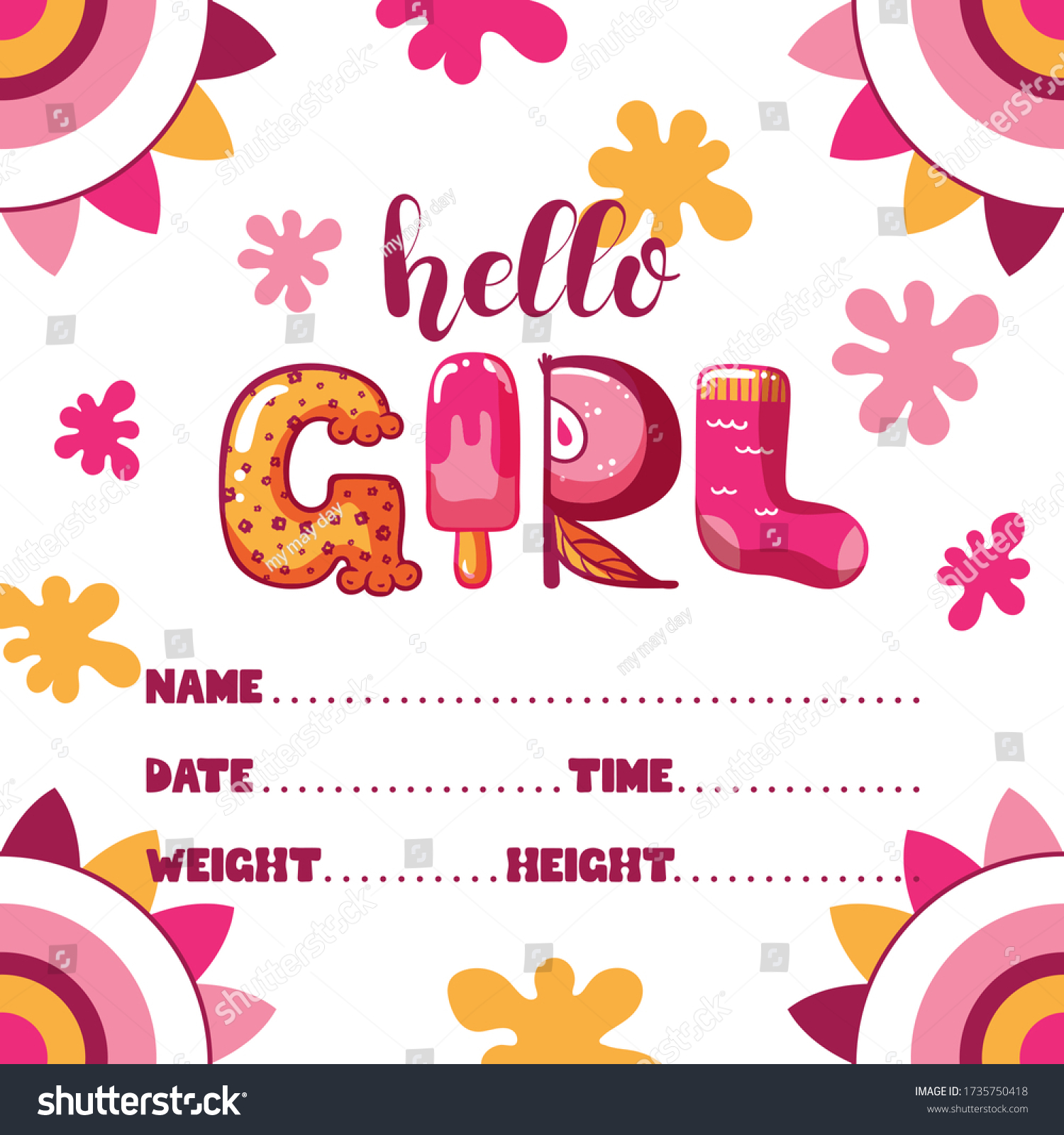 SVG of Baby birth announcement with funny hand-drawn lettering. Hello girl svg