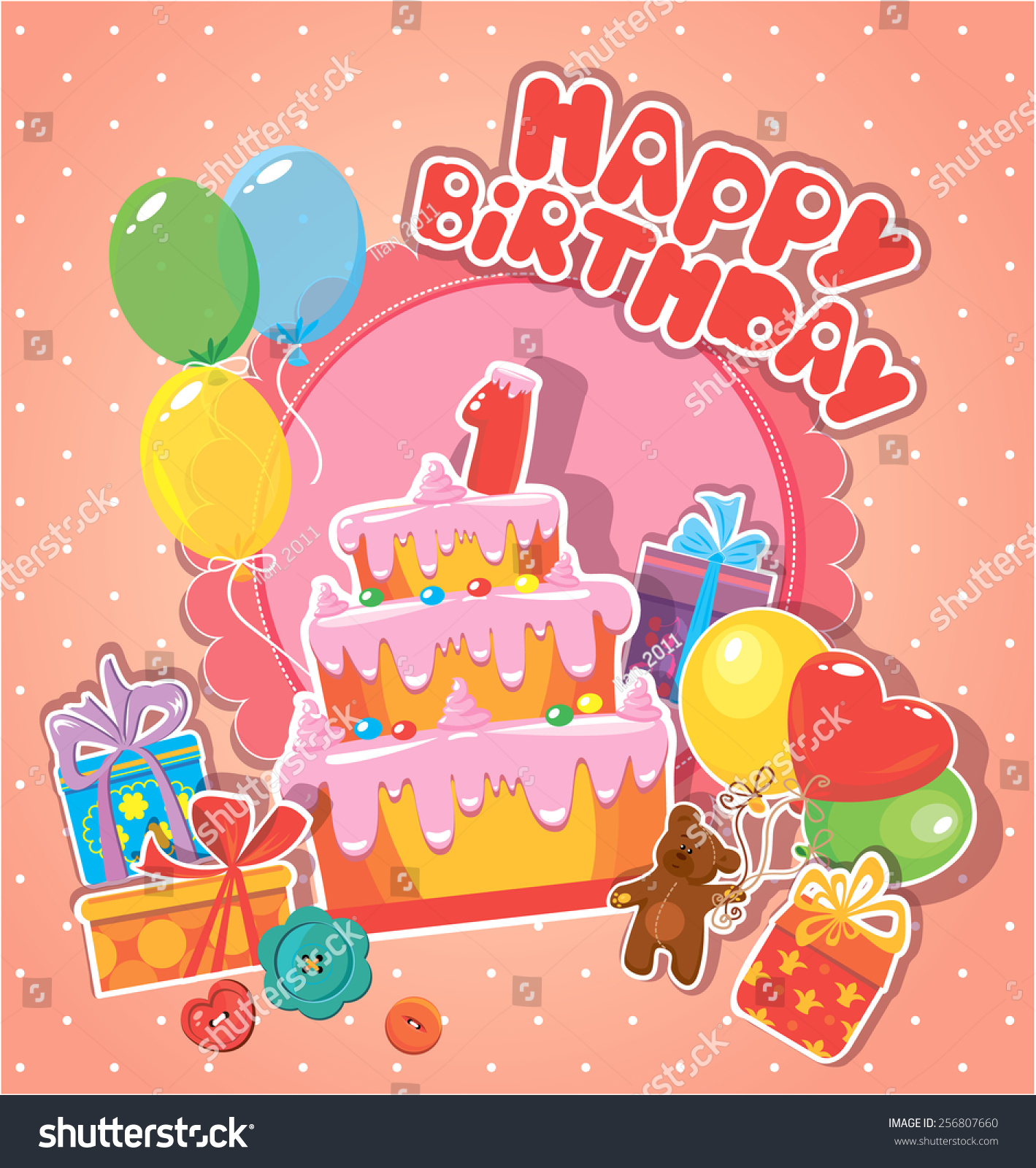 Baby Birthday Card Teddy Bear Big Stock Vector (Royalty Free) 256807660 ...