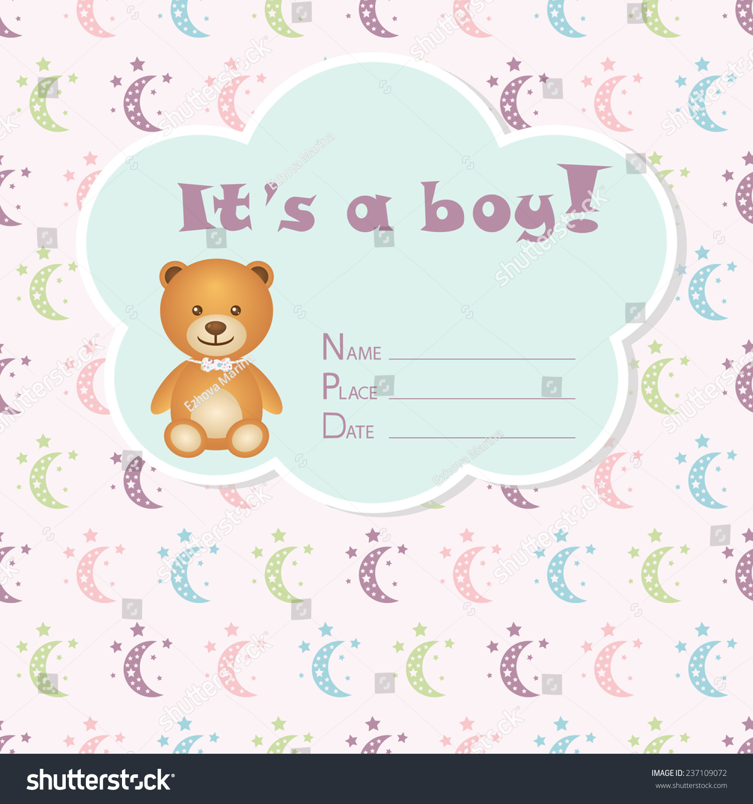 Baby Boy Arrival Card Baby Shower Stock Vector Royalty Free