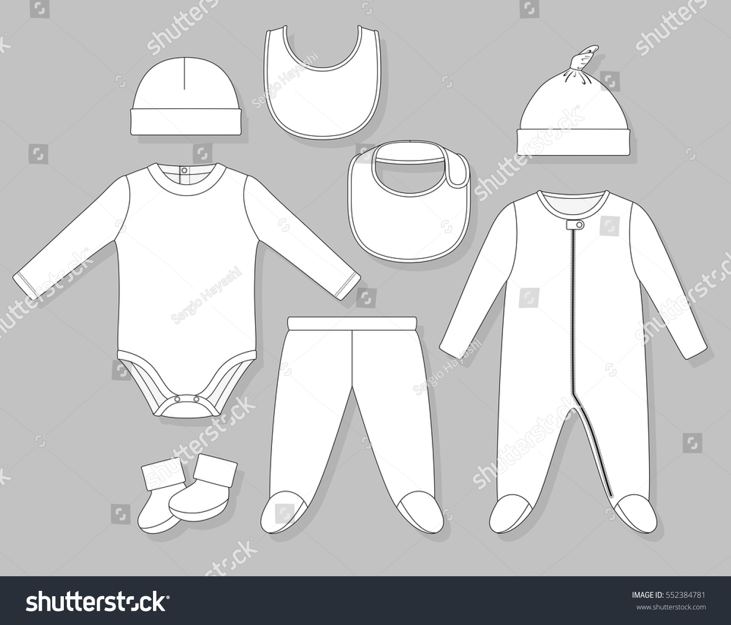 SVG of baby boy clothes set flat sketch isolated on grey background svg