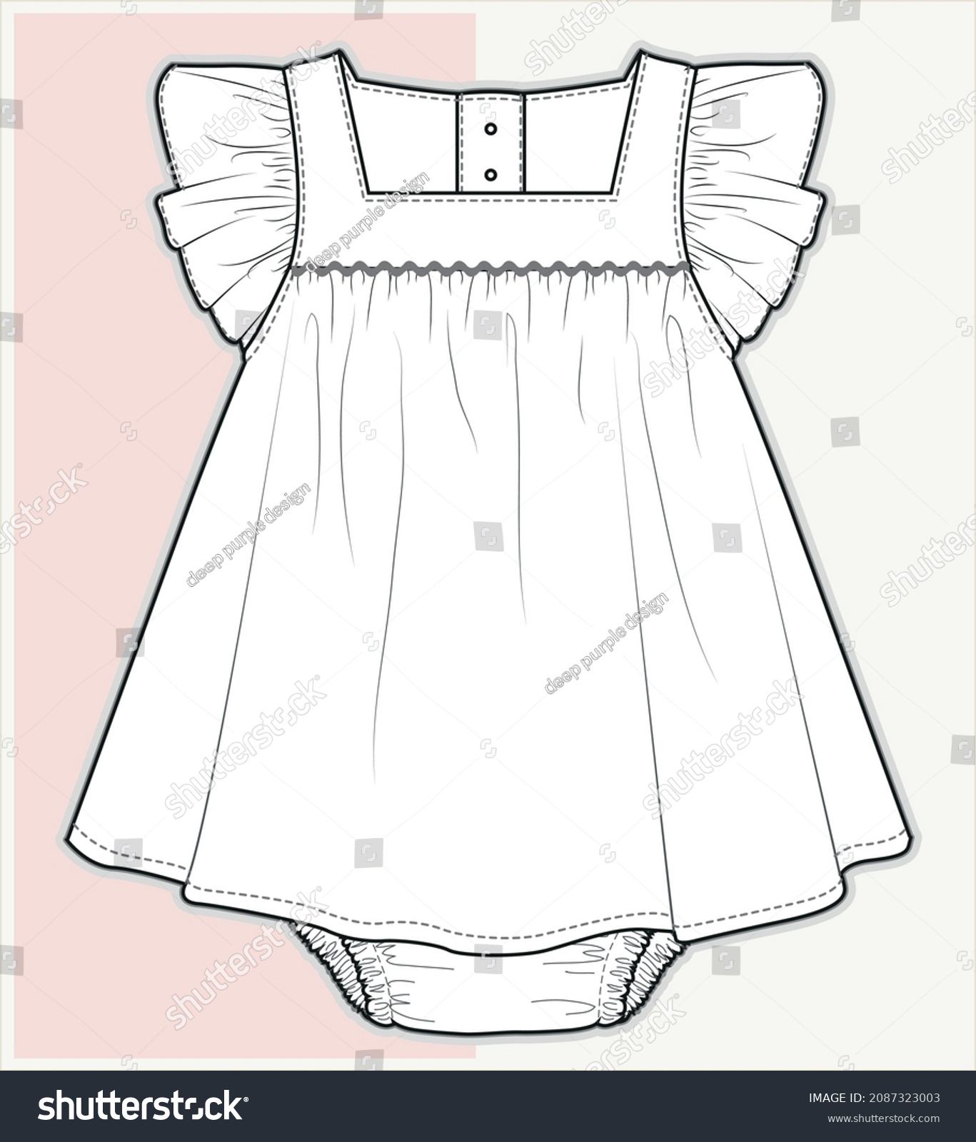 Baby Dress Fashion Flat Sketch Baby Stock Vector (Royalty Free) 2087323003