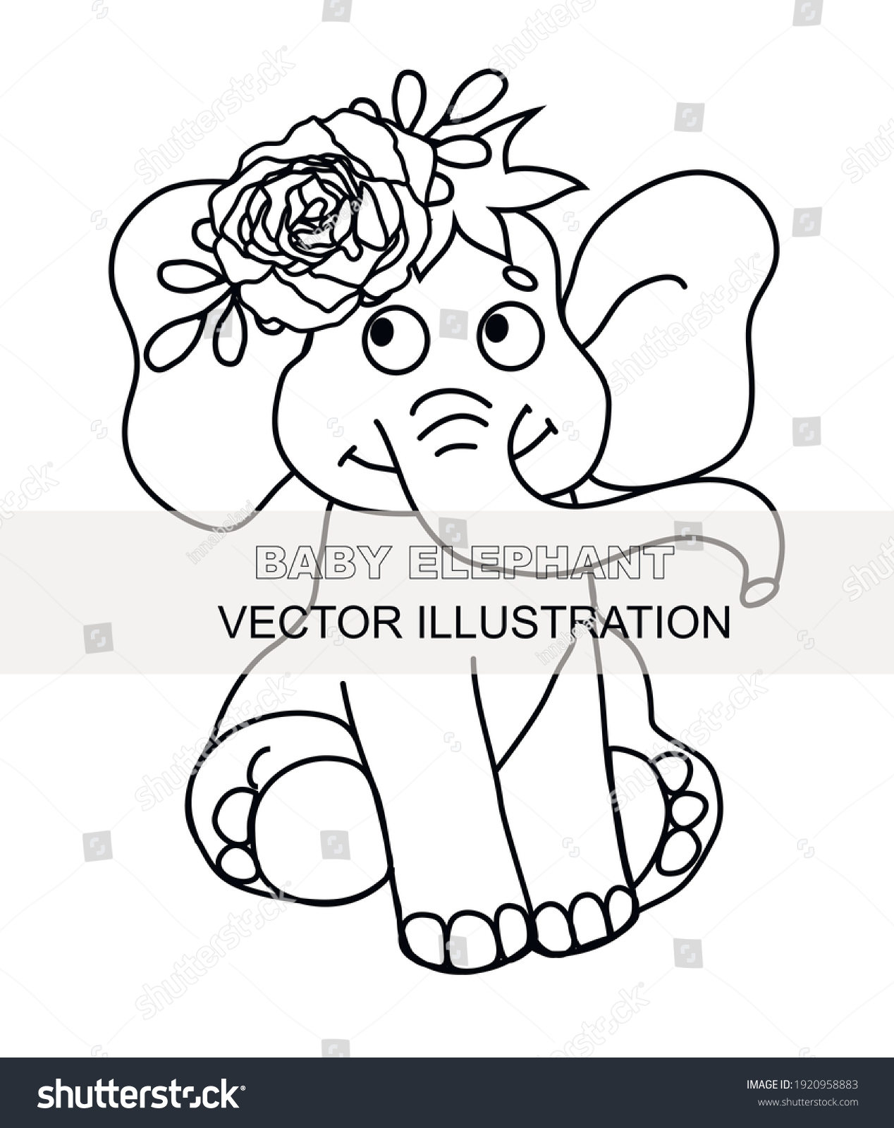 SVG of Baby Elephant with flower svg. Elephant with rose. Elephant with flower on Head. Linear vector illustration with elephant. svg