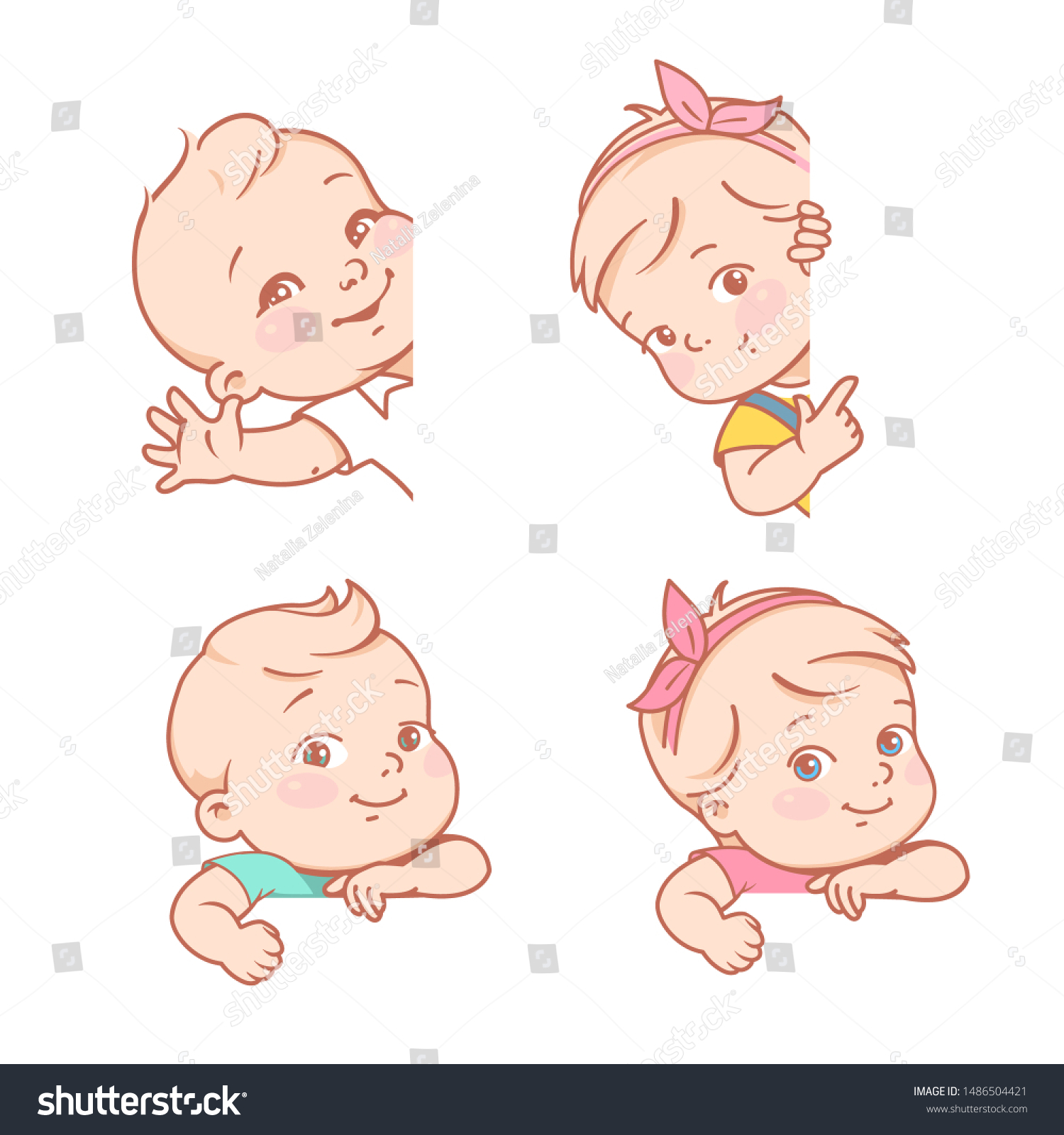 Baby Girl Boy Sitting On White Stock Vector (Royalty Free) 1486504421