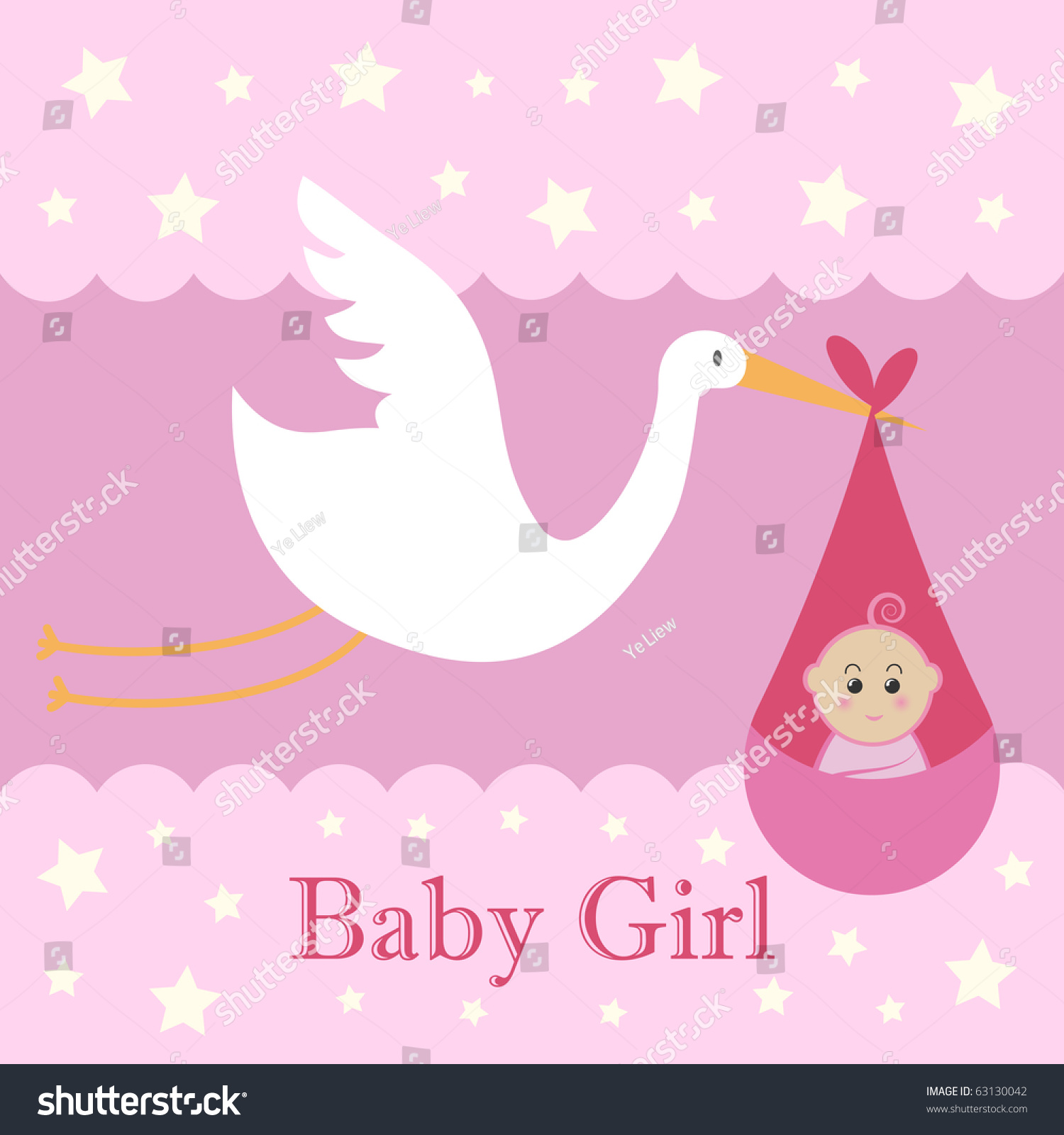 Baby Girl Card - A Stork Delivering A Cute Baby Girl. Stock Vector ...