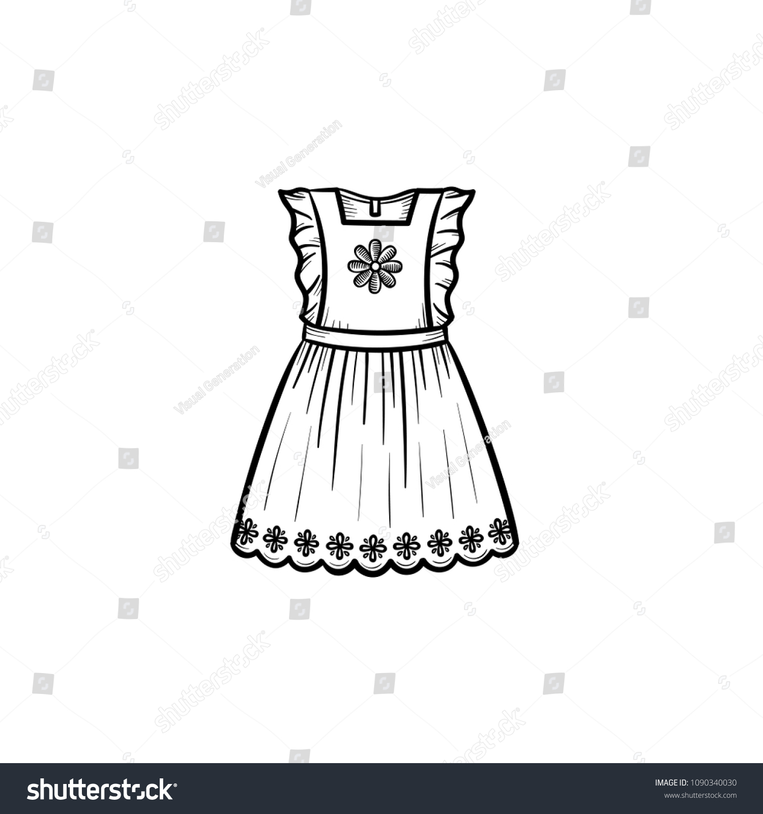 Baby Girl Dress Hand Drawn Outline Stock Vector (Royalty Free) 1090340030