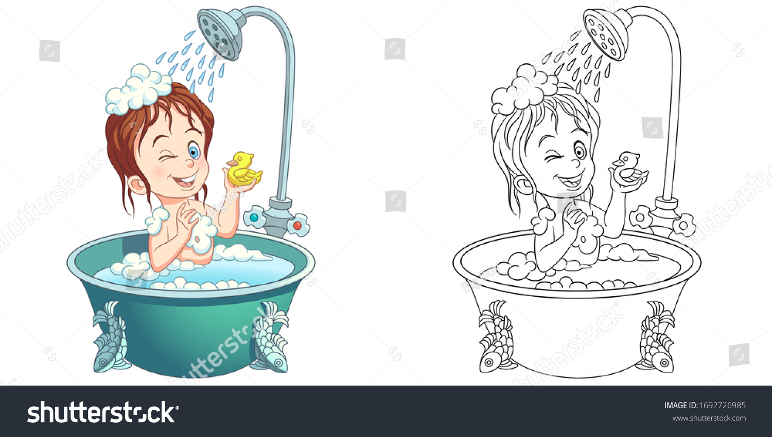 Baby Girl Bathroom Taking Shower Coloring Stock Vector (Royalty Free ...