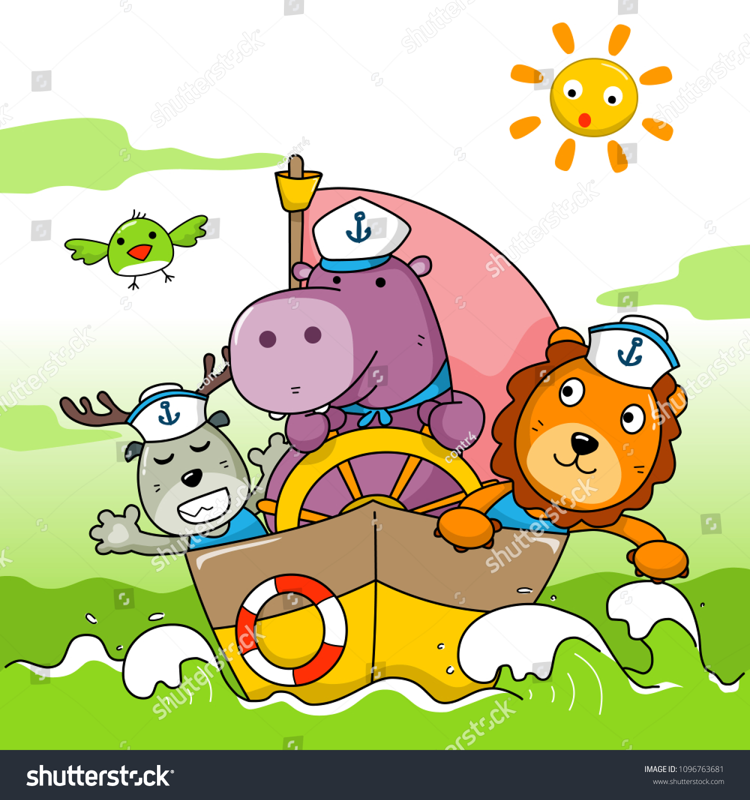 Baby Hippo Friends Ocean Cute Illustration: vector de stock (libre de ...