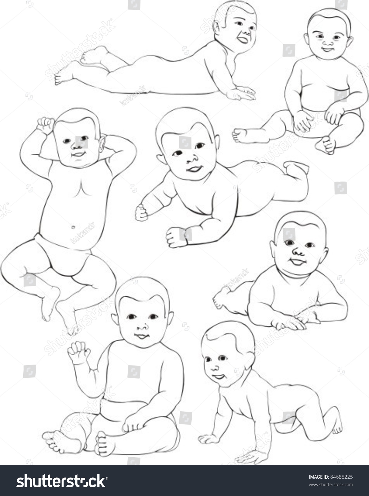 Baby In Miscellaneous Position Contour Lines Stock Vector Illustration ...