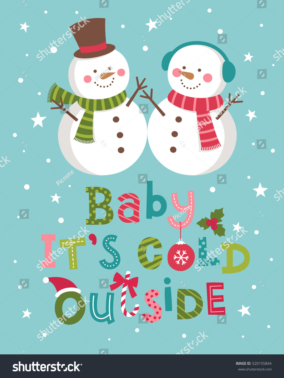 Baby Cold Outside Lettering Cartoon Snowman Stock Vector Royalty Free